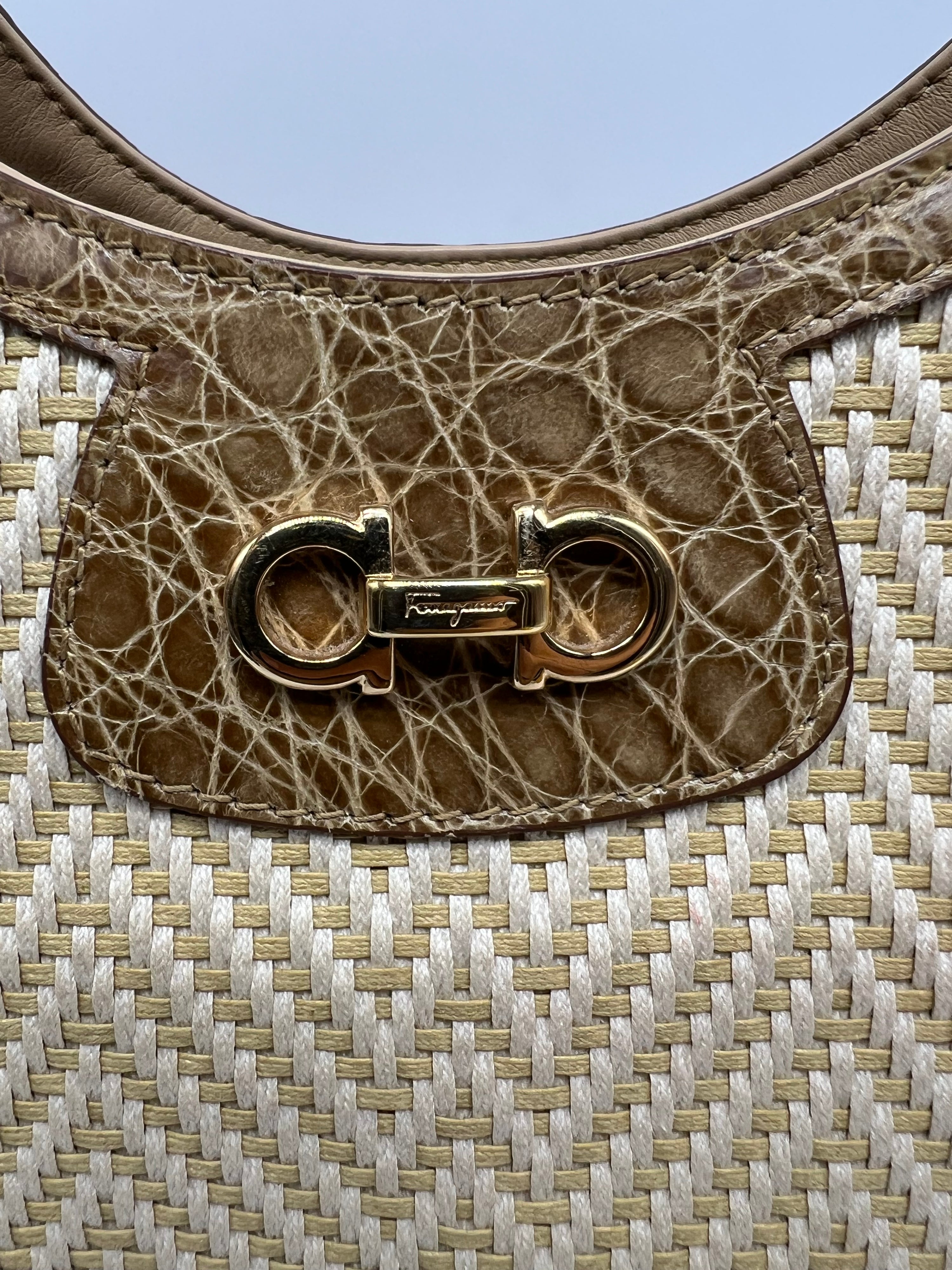 Ferragamo Tote Rafia e Coccodrillo
