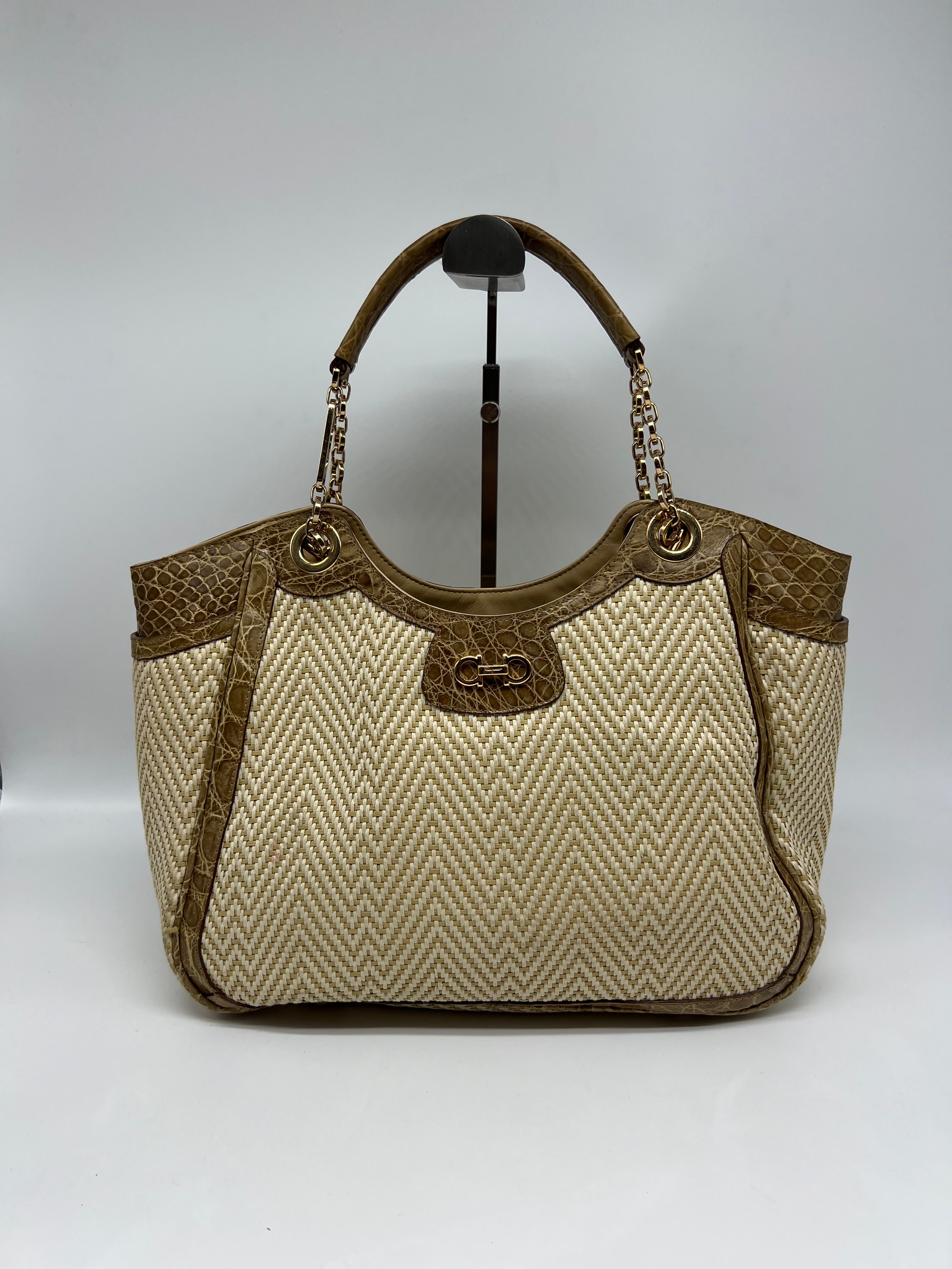 Ferragamo Tote Rafia e Coccodrillo