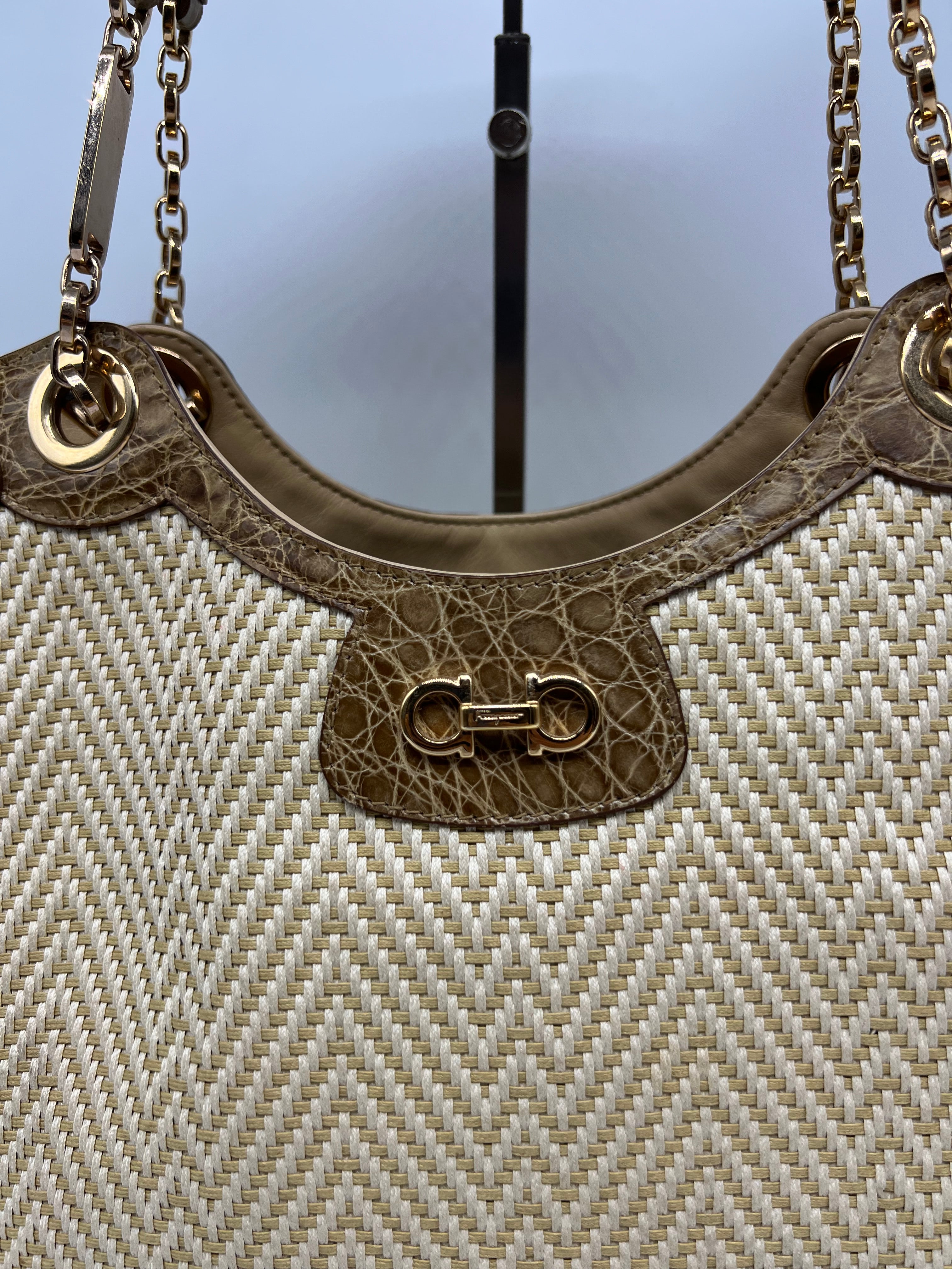 Ferragamo Tote Rafia e Coccodrillo