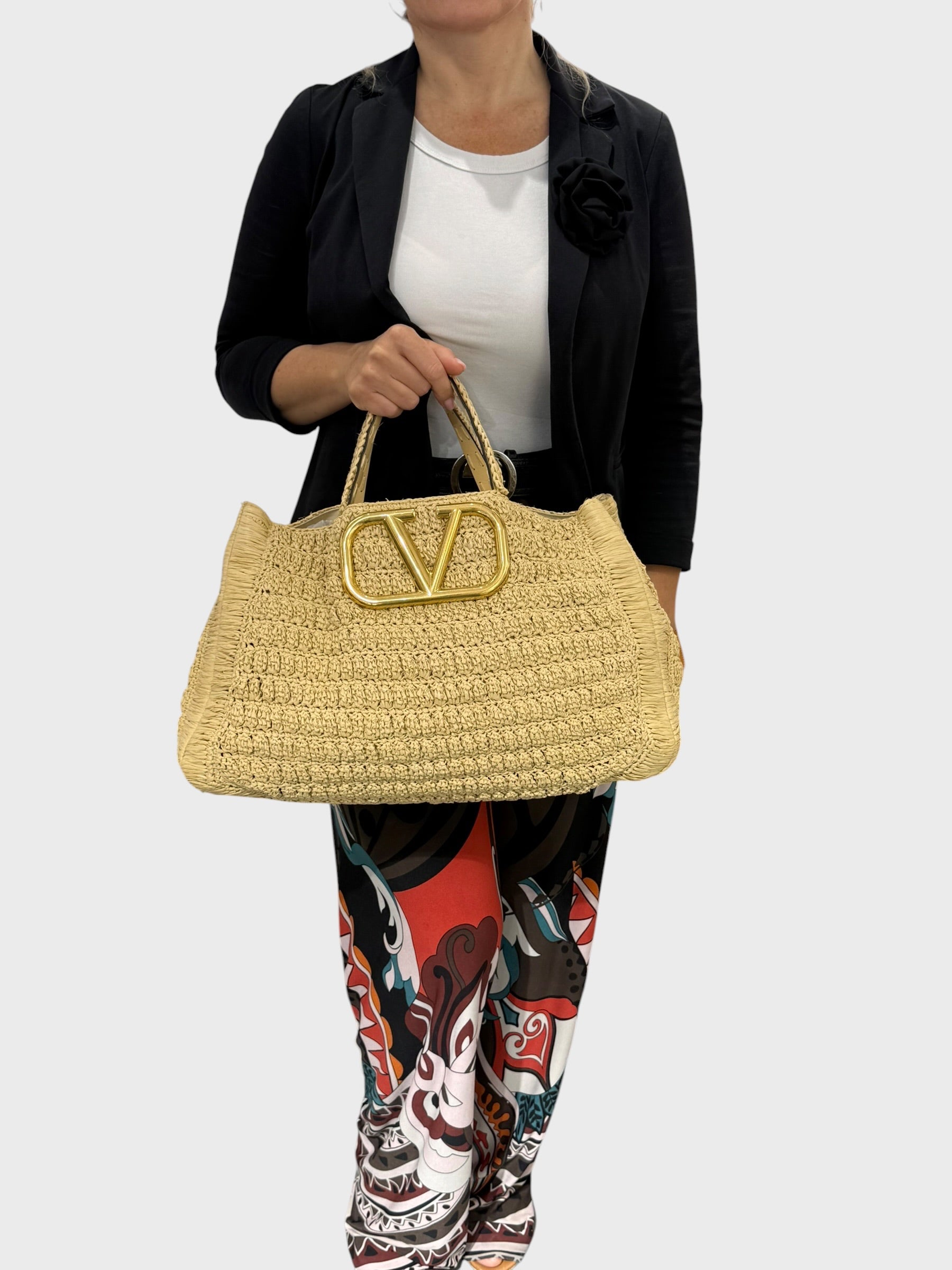 Valentino Tote V Logo Rafia