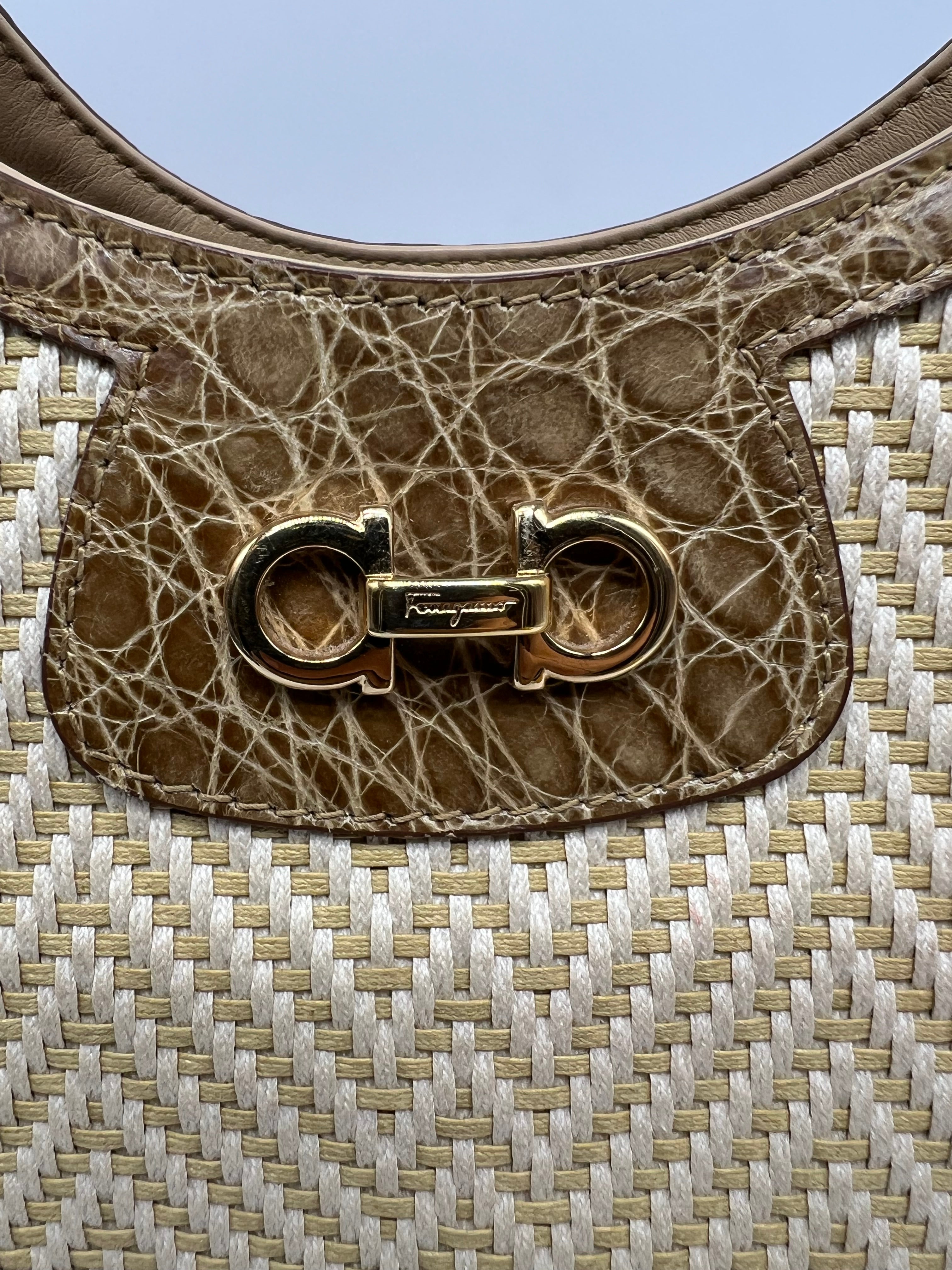 Ferragamo Tote Rafia e Coccodrillo