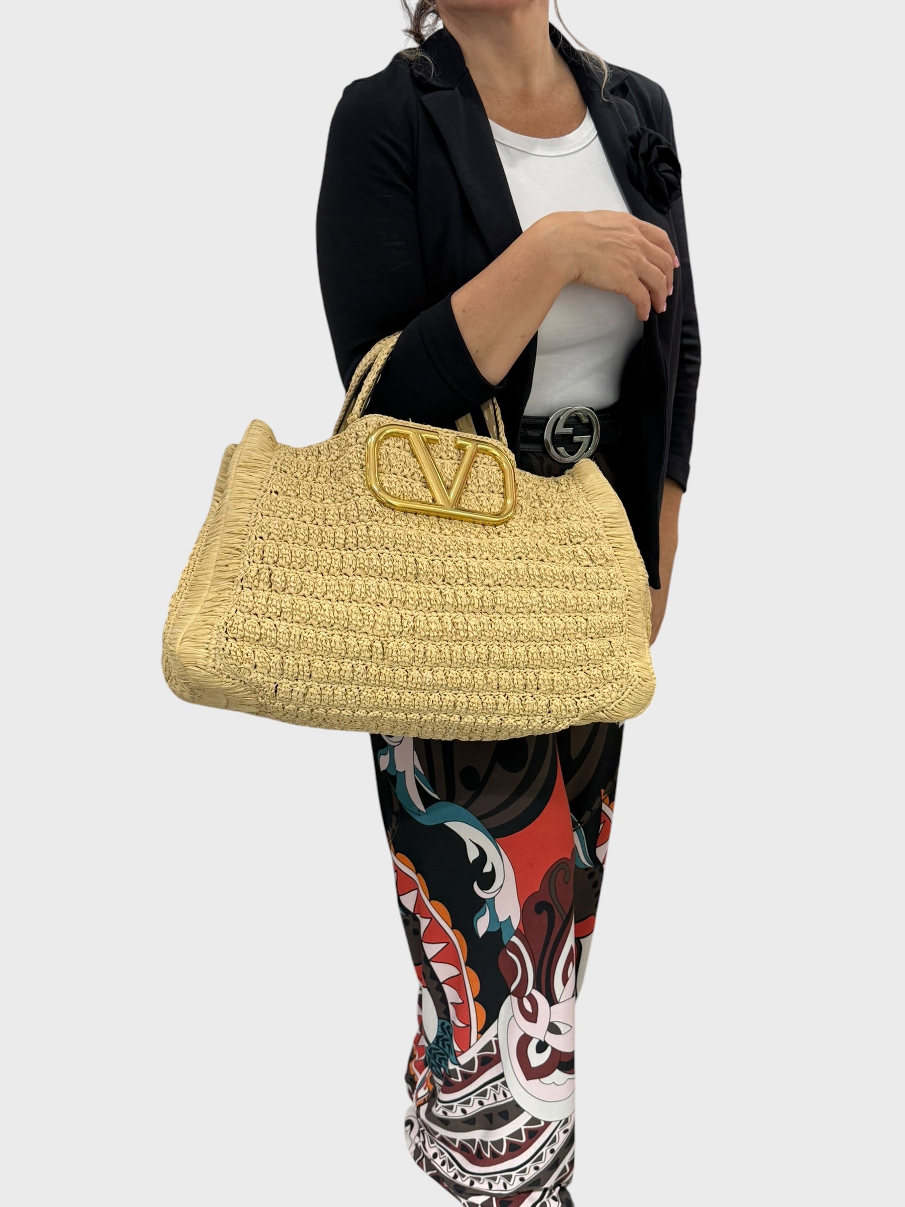 Valentino Tote V Logo Rafia